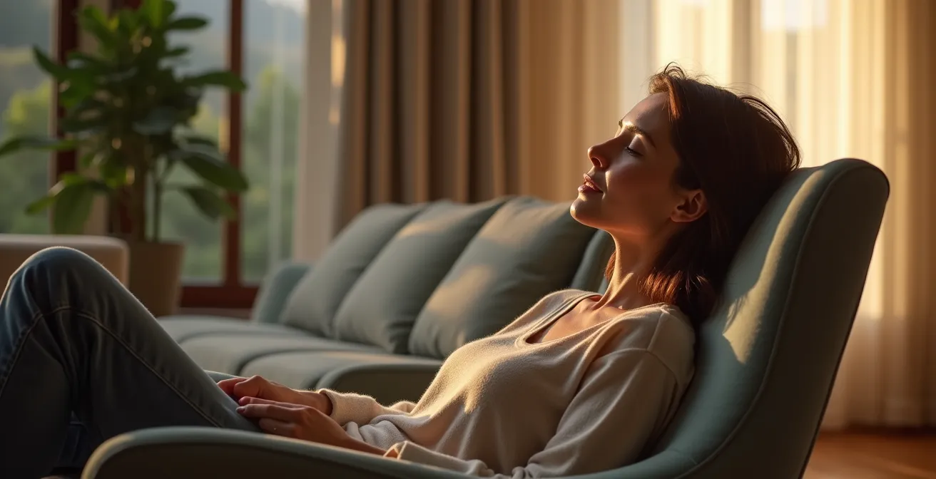 Intérieur moderne avec jeu de lumière et ombres créant une atmosphère apaisante