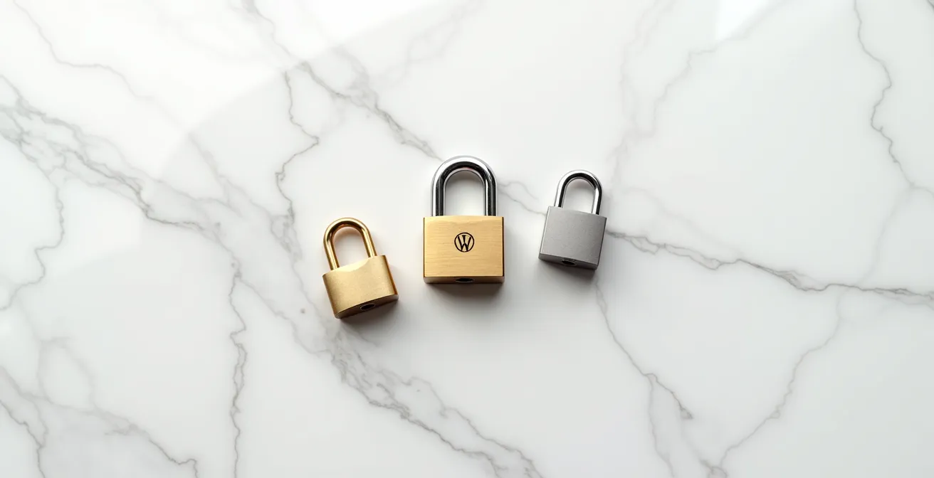 Composition montrant trois types de cadenas différents sur fond épuré